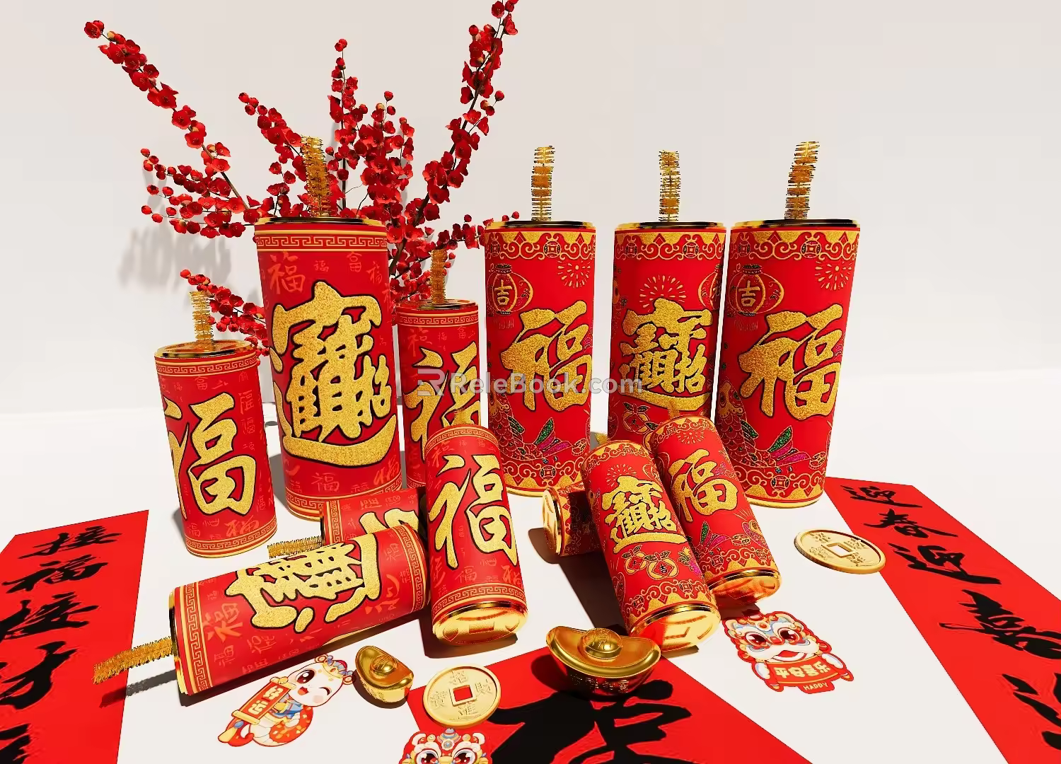 Firecracker ornaments firecracker ingot couplet pendant Spring Festival ornaments 3d model