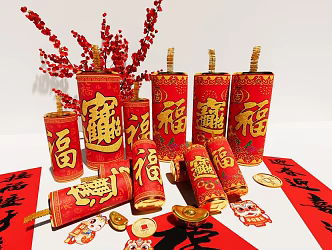 Firecracker ornaments firecracker ingot couplet pendant Spring Festival ornaments 3d model