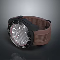 Stylish Black Watch With Brown Silicone Strap And Grid Pattern Dial 3d model