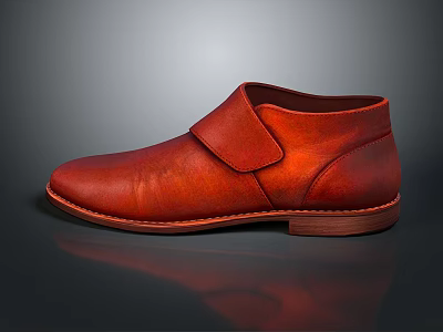 Classic Red Leather Casual Shoes with Strap Design for Daily Use 3d model