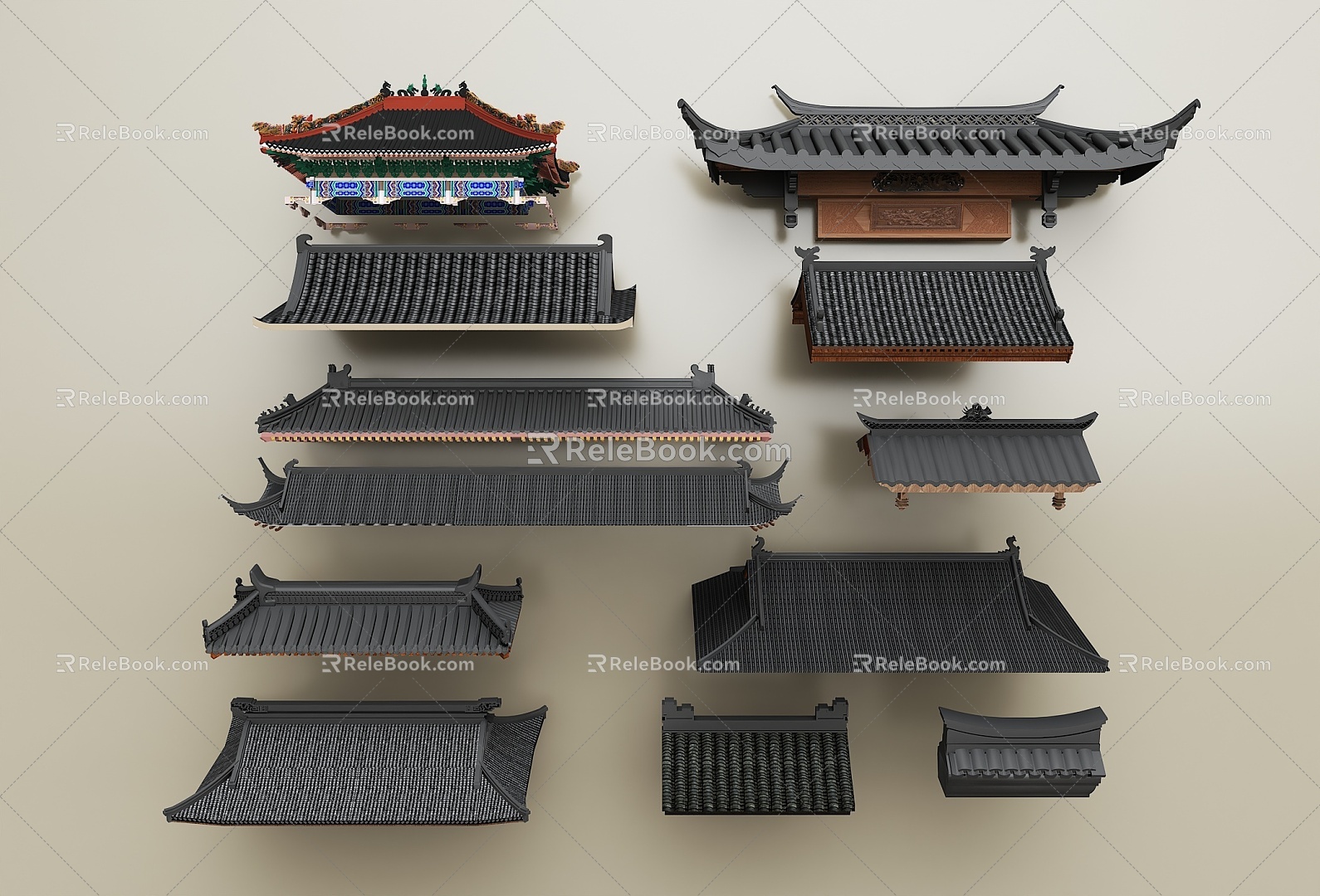 Chinese Eaves Eaves Roof Door Head Tile Roof Roof Ridge Chinese Hilltop Glazed Tile Chinese Eaves Chinese Roof 3d model