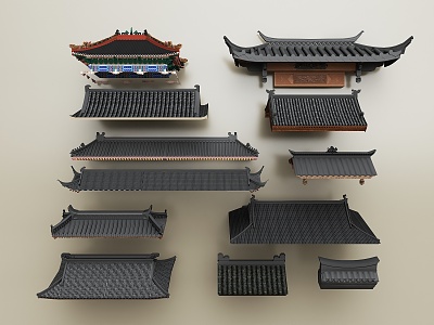 Chinese Eaves Roof Door Head Tile Roof Ridge Chinese Hilltop Glazed Tile Chinese Eaves Chinese Roof 3d model