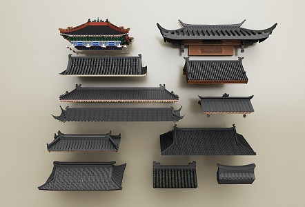 Chinese Eaves Roof Door Head Tile Roof Ridge Chinese Hilltop Glazed Tile Chinese Eaves Chinese Roof 3d model