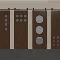 Wooden Brown Barn Doors With Circular Decorations And Sliding Track Design