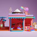 Pink Candy Shop With Cream Ice Cream Decor Cotton Candy Trees And Purple Background
