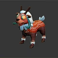 Colorful Cartoon Goat Character With Red Body White Hair And Blue Decorations