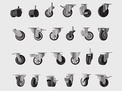 Various Types Of Caster Wheels With Different Designs For Furniture Applications 3d model