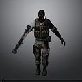 Man Wearing Black Mask Tactical Vest And Mechanical Arm With Camouflage Pants