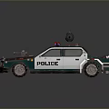 Green and White Police Car With Red Blue Lights And Detailed Design