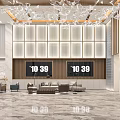 Elegant Modern Hotel Lobby With Crystal Chandelier Paneled Walls Sofa Seating And Marble Flooring