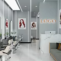 Modern Elegant Beauty Salon Interior With Two Styling Stations Black Shelves And Hair Products