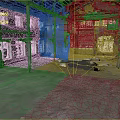 Abandoned Industrial Interior Landscape With Exposed Columns Broken Roof And Empty Floor