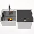 Stainless Steel Kitchen Sink With Modern Faucet Black Panel And Fruits In Basin