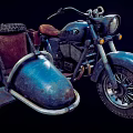 Vintage Blue Sidecar Motorcycle With Red Seat And Classic Design