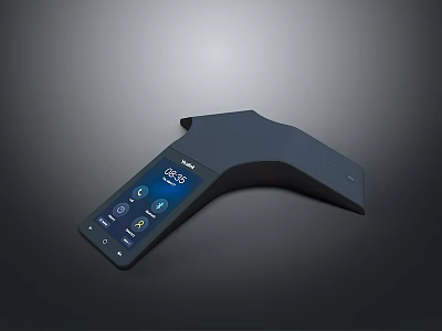 Black Curved Desktop Computer Device With Smart Display Screen Showing Icons And Numbers 3d model