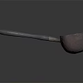 Vintage Metal Ladle With Long Handle On Smooth Black Surface And Gradient Gray Background