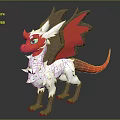 3D Fantasy Dragon Sculpture With Red White Brown Wings And Detailed Design