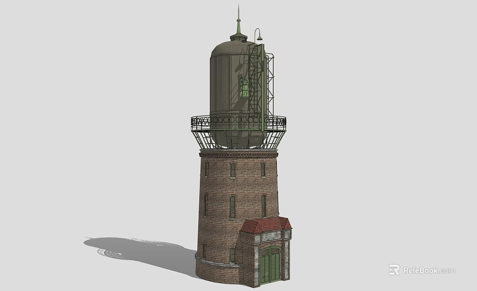 Industrial Lighthouse Equipment With Brick Tower Structure Top Glass Enclosure And Metal Railing Base 3d model 