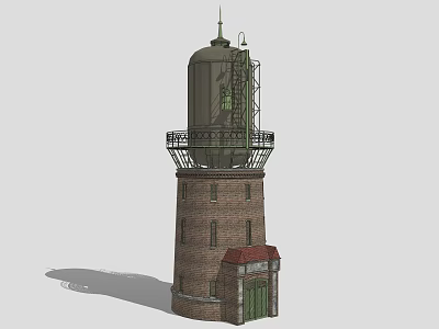 Industrial Lighthouse Equipment With Brick Tower Structure Top Glass Enclosure And Metal Railing Base 3d model