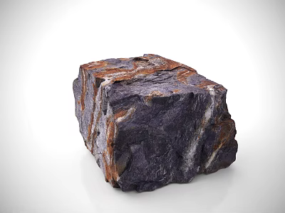 Natural Decorative Stone Block With Deep Purple Brown White Striped Texture 3d model
