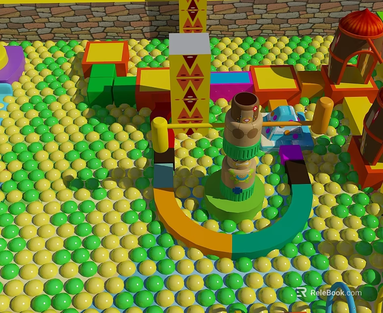 Colorful Indoor Play Equipment With Ball Pit Slide And Vibrant Structures 3d model 
