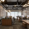 Modern Public Office Space Interior With Ergonomic Chairs Desks Computers Wall Art And Ceiling Lights