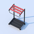 Black Frame Multi Layer Storage Rack with Red Hooks and Rolling Wheels for Home 3d model
