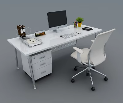 Modern Office Table and Chair Single Desk 3d model