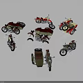 Vintage Classic Motorcycle Models Collection With Sidecar Various Colors And Detailed Designs