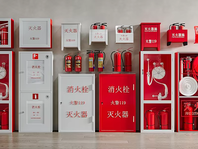 Fire Equipment Display Including Fire Extinguishers Hydrants Cabinets and Wall Mounted Safety Units 3d model