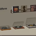 Poliform Modern Record Players With Vinyl Records On Wall Shelf Setup