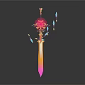 Decorative Fantasy Sword With Floral Top Glowing Shards And Gradient Blade