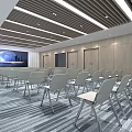 Modern Conference Room Interior With Arranged Chairs Podium And Large Screen