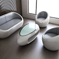 Modern Egg Shaped Sofa And Coffee Table Set With Glass Top And Gray Cushions