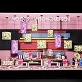 Eye Catching Retail Window Display With Colorful Decorations Mannequin And Hanging Elements 3d model