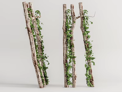 Natural Tree Trunks Covered With Green Vines In Organic Shape 3d model