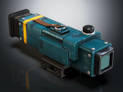 Blue Metallic Weapon With Yellow Stripe Scope Knob Strap And Mount Base 3d model