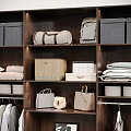 Organized Wardrobe Interior with Hanging Clothes Shoes Bags Drawers and Storage Boxes