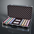 Open Metal Suitcase With Checkerboard Lining And Colorful Tiles Cards Game Set