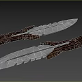 Artisan Handcrafted Knife With Feather Textured Blade And Wooden Handle Gold Accents