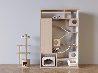 Wooden Cat Tree With Modern Design Multi level Structure And Cat House Platforms 3d model