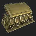 Vintage Style Ornate Golden Decorative Box With Red Interior And Intricate Patterns