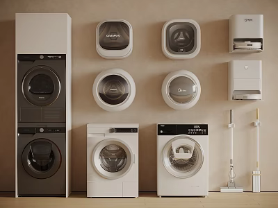 Various Home Appliances Including Washing Machines Dryers And Cleaning Tools 3d model