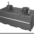 Black Industrial Equipment With Dual Circular Components And Bolted Top Structure 3d model