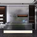 Stylish Modern Boutique Interior With Three Robed Mannequins Shelves Green Plants And Reception Counter
