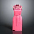 Elegant Sleeveless Pink Dress With Lace Decorated Neckline And Waist Belt