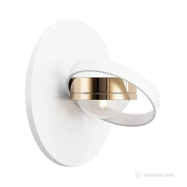 Elegant Modern White and Gold Wall Lamp with Circular Ring Design and Glass Globe 3d model 