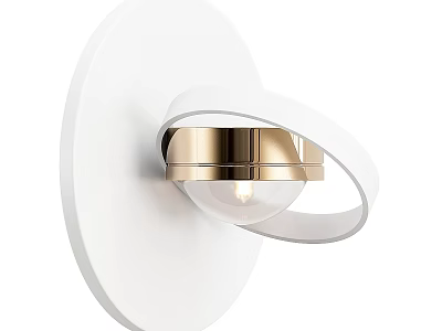 Elegant Modern White and Gold Wall Lamp with Circular Ring Design and Glass Globe 3d model