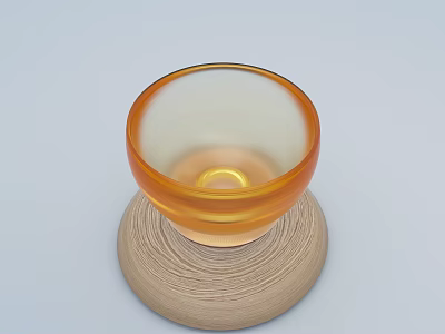 Modern Wooden Coffee Table With Smooth Surface And Orange Glass Bowl On Top 3d model
