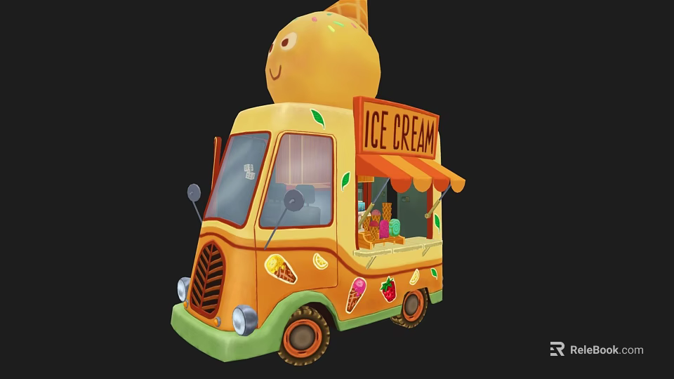 Colorful Ice Cream Truck With Large Cone On Top And Decorative Dessert Patterns 3d model 